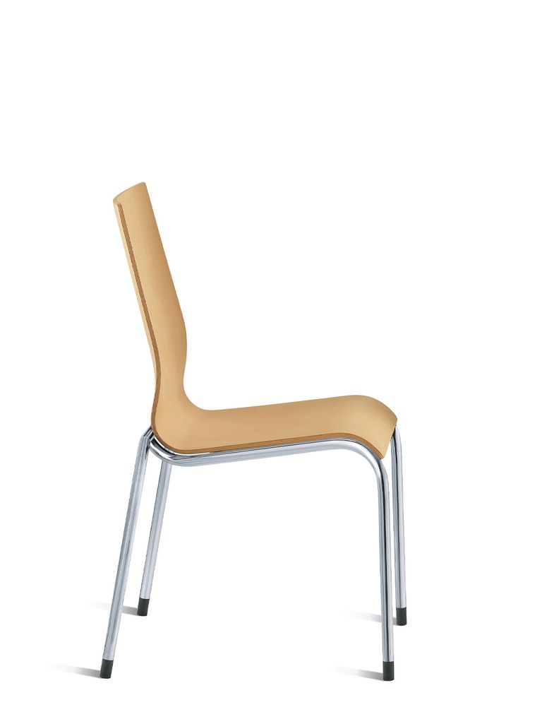 Girsberger 2900 Holzstuhl mit Schale in Buche und verchromtem Vierfussgestell, Seitenansicht