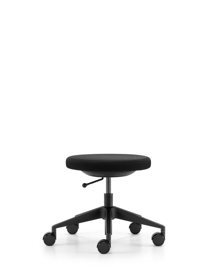 Hocker Simplex 3D mit schwarzem Polster und schwarzem Fuss mit Rollen