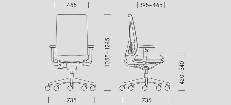 Masszeichnungen Drehstuhl Yanos Flex