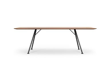 Arbeitstisch Massivholz, schwarzes Gestell, Seitenansicht