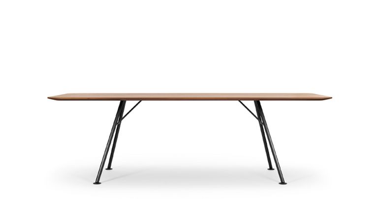 Arbeitstisch Massivholz, schwarzes Gestell, Seitenansicht
