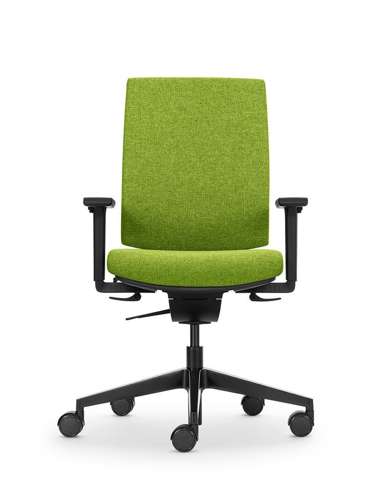 Schreibtischstuhl Kyra Flex mit schwarzem Fünfsternfuss und grünem Polster