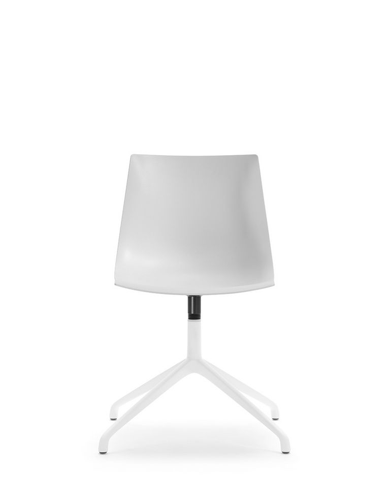 Konferenzstuhl mit weissem Viersternfuss und weisser Kunststoffschale