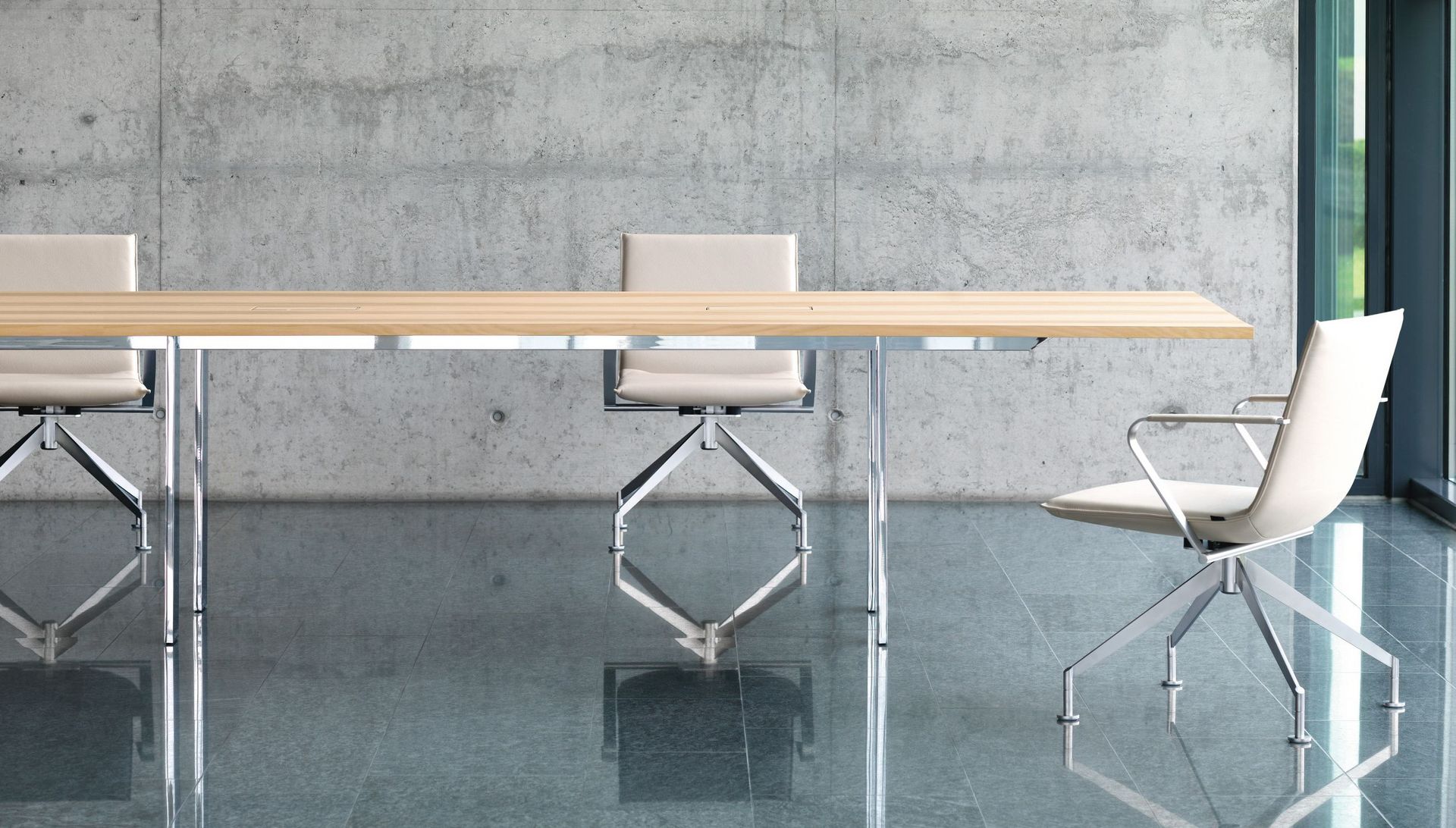 Adapt Besprechungstisch Massivholz und Jack Konferenzstuhl in der Empfangshalle