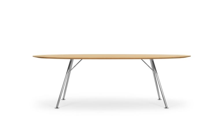 Seitenansicht Besprechungstisch Massivholz in Eiche oval