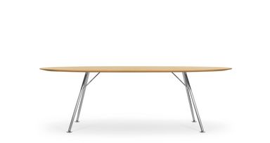 Seitenansicht Besprechungstisch Massivholz in Eiche oval