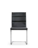 Schwingstuhl Frontansicht, Schale in schwarzem Leder gepolstert