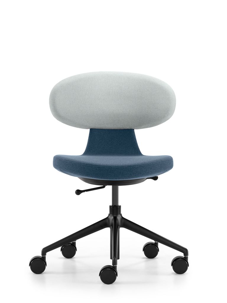 Bürostuhl Simplex 3D Frontansicht mit schwarzem Fünfsternfuss, zweifarbig gepolstert