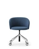 Schreibtischstuhl blau gepolstert mit Viersternfuss in Metall und Rollen