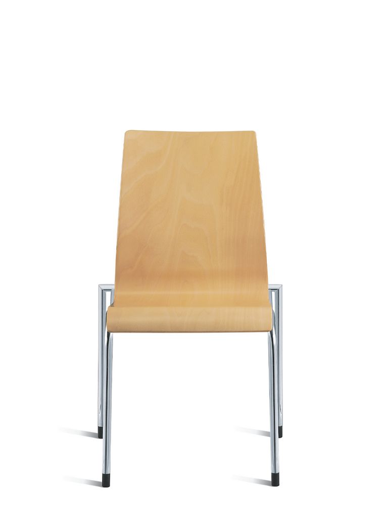 Girsberger 2900 Stapelstuhl mit Schale in Buche und verchromtem Vierfussgestell, Frontansicht