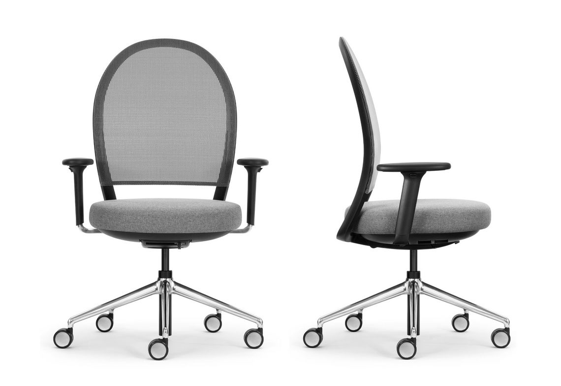 Beim Bürostuhl Marva Net sind im Sitz die Synchronmechanik und die Bedieungselemente integriert