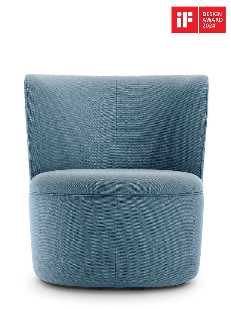 Cina Loungesessel blau gepolstert, Vorderansicht