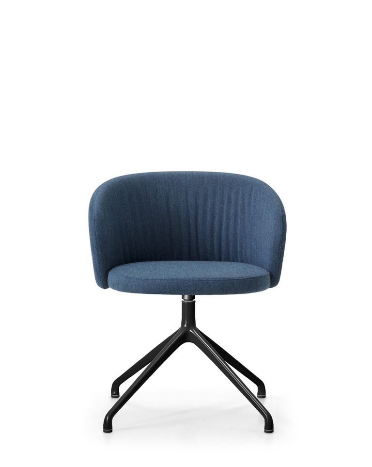 Konferenzstuhl blau gepolstert mit schwarzem Viersternfuss