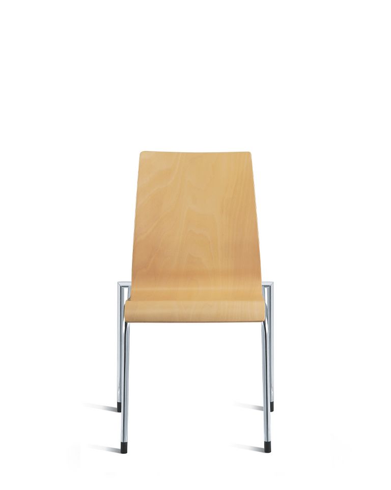 Vierbeinstuhl verchromt mit Holzschale aus Buche