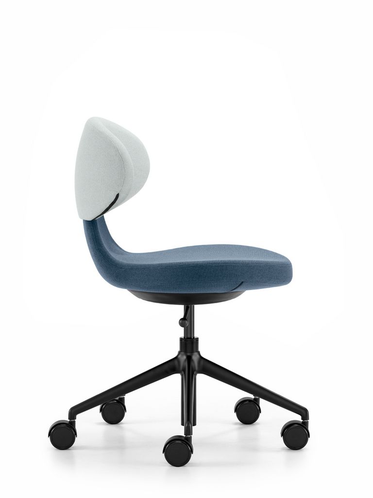 Schreibtischstuhl Simplex 3D Seitenansicht, zweifarbig gepolstert Rücken grau und Sitz blau