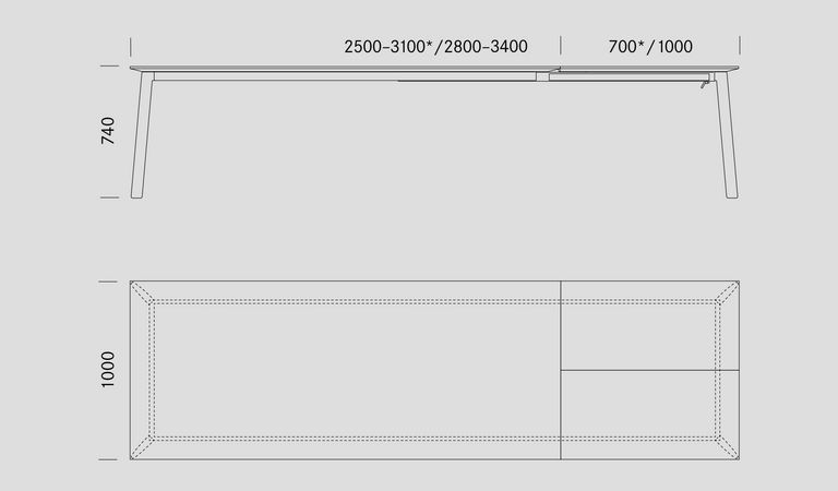 Masangaben des Auszugstischs Liola