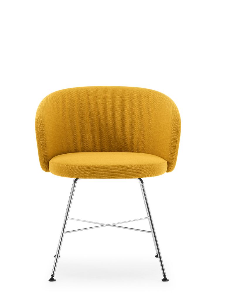 Biala Esstischstuhl mit Vierbeingestell Metall und gelbem Polster, Vorderansicht