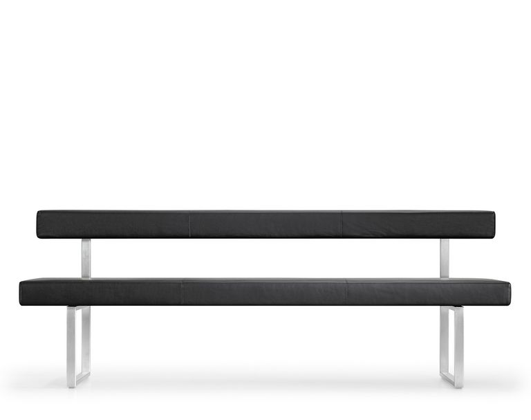 Küchenbank gepolstert schwarz mit Rückenlehne und Flachstahlgestelll